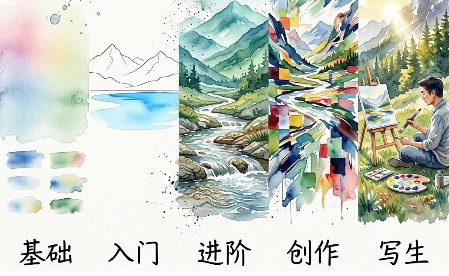水彩风景五合一 (基础 入门 进阶 创作 写生)